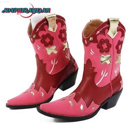 Boots AOSPHIRAYLIAN Women's retro red blue fashionable western Cowboy boot 2023 square high heels long cowboy shoes L230712