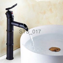 Kitchen Faucets Basin Faucets Black Bronze Waterfall Faucet Bamboo High Arch Bathroom Sink Taps Single Lever Hot and Cold Water Mixer Taps x0712