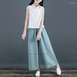 Ethnic Clothing 2023 Chinese Traditional Vintage Cotton Linen Pants Retro Loose Trousers National Elastic Waist Feminino Streetwear
