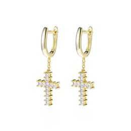 Hoop Huggie Hip Hop Cross Earrings Bling White Zircon Drop 18K Real Gold /Platinum Plated Delivery Jewellery Dhtkn