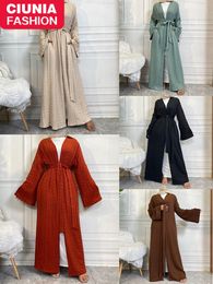 Ethnic Clothing Winter Long Sleeve Sweaters Cardigan Muslim Abaya Dress Fashion Dubai Pocket Kaftan Middle East Women's Kimono Robe
