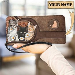 Brand Designer Wristband Wallets Cute Cats Pattern Women Pu Leather Clutch Wallet Female Long Small Card Purse Ladies Handbag L230704