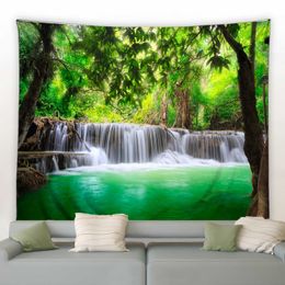 Tapestries Forest Waterfall Landscape Tapestry Wall Hanging Living Room Bedroom Background Blanket Beach Mat Can Be Customised