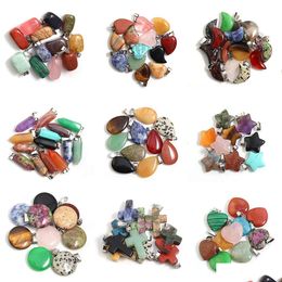 Charms Mixed Shape Nacklace Pendants Natural Stone Healing Fashion Beads For Jewelry Making Earring Gemstone Drop Delivery Findings Dhcwc