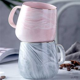 Mugs 300-400ML Creative Marble Pink Coffee Mug Ceramic Tea Water Cup Lover's Gift Porcelain Mugs For Tea Breakfast Milk R230712