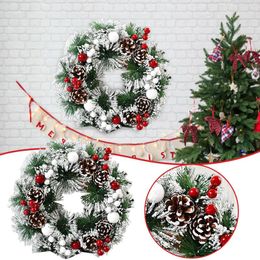 Decorative Flowers Christmas Wreath Berry Handmade Floral Front Door Rustic Flocked With Mixed Decorations Wicker Lease