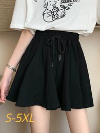 Women's Pants Zoki Korean S-5Xl Oversize Women Shorts Skirt Summer Preppy Style High Waist Casual Wide Leg Fashion Lace Up