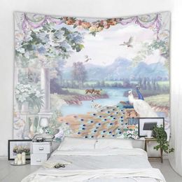 Tapestries Customizable Plant Flower Tapestry Retro Art Background Wall Hanging Small Fresh Home Art Tapestry Table Mat Yoga Mat