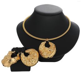 Necklace Earrings Set African For Women Trendy And Copper Pendant Dubai 18k Gold Color Jewelry Wedding Party