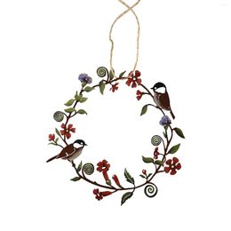 Decorative Flowers Sign Stainless Steel Art Wall Front Door Wreath Hanging Apartment All Seasons Flower Bird Spring Summer Farmhouse Metal