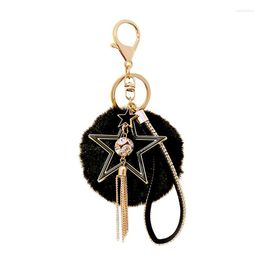 Keychains Fashion Hair Bulb Rhinestone Five-pointed Star Key Chain Tassel Pendant Exquisite Car Accessories Women's Bag Charm Gift