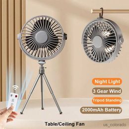 Electric Fans Remote Control Floor Table Air Cooler Mini Portable Ceiling Fan 360 Rotation 3-speed Wind Wireless for Camping Home Night Light R230712