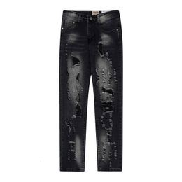 Men's Jeans Washed Wornout Denim Tapered Pants Streetwear Black Biker Skinny Men Vintage Irregular Cropped Ripped Jean Hip Hop 230711