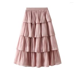 Skirts Sweet Long Tutu Skirt Women Ruffle Cake Female Ladies High Waist Party Solid Summer Pleated Saias Femininas