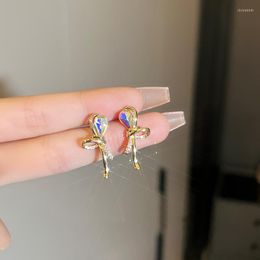 Dangle Earrings Exquisite Colorful Crystal Bowknot Drop For Women Korean Geometric Rhinestone Wedding Charm Earring Party Jewelry 2023