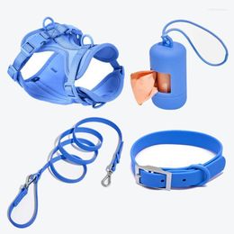 Dog Collars Breathable Harness Set Lightweight Adjustable Chest Strap And PVC Waterproof Leash Collar Outdoor Walk Training Pet