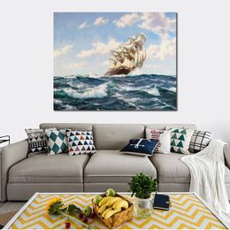 Romantic Seascape Canvas Art Onward the Norman Court Montague Dawson Painting Handmade Modern Home Decor