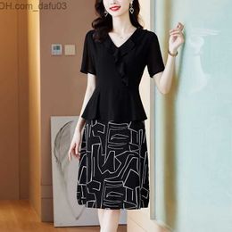Urban Sexy Dresses Elegant and fashionable pleated patch fake two-piece dress for women's 2023 summer new office women's commute oversized printed dress Z230712