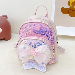 School Bags Children's Mermaid Sequin Backpack Children's Princess School Bag Girls' Cavai School Bag Fashion Shiny Shoulder Bag Lace Bow Bag 230712