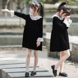 Kız Elbiseleri 2022 Yeni Kız Elbiseleri Gençler Sonbahar ve Kış Çocuklar Dantel Elbise Bebek Prenses Elbise Kız Koreli Kadife Parti Giysileri #5422HKD230712