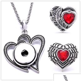 Pendant Necklaces Retro Metal Heart Snap Button Necklace And 18Mm Ginger Snaps Buttons Crystal Charms For Women Jewelry Drop Deliver Dh4O9