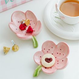 Plates Flower Ceramic Dessert Saucers Creative Cute Hand-Painted Underglaze Tulip Small Dish El Toilet Drain Soap Home Tray