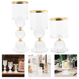 Candle Holders 3 Pcs Table Books Decor Holder Crystal Clear Cylinders Windproof Candleholders Pillar Candles