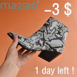 Boots Ankle Boots for Women snake print Winter Boots Women Botas Mujer Bota Feminina Chaussures Femme Gothic Buty Damskie Punk MAZIAO L230712