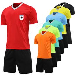 Other Sporting Goods Men Referee Soccer Jersey Professional V-neck Football Referee Uniform Short Sleeve Match Judge Pockets Shirt And Shorts 230712