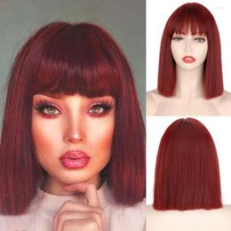 Synthetic Wigs Wig Short Bangs Female Bob Wine Red Black Pink Orange Party Day Shoulder Length