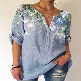 Women's Blouses Shirts Spring Summer Clothing Vintage Floral Print Blouse Women Retro Loose V Neck 3/4 Sleeve Ladies Shirts Casual Tops Mujer Blusas L230712