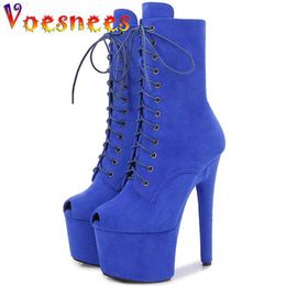 Boots 2022 New 17CM Pole Dance Heels Boots High Heels With Platform Lace Up Zip Ankle Boots Custom Peep Toe Women Shoes Stripper Shoes L230712