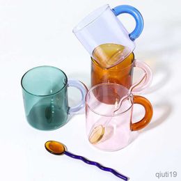 Mugs Craft Made Glass Mug Coffee Cup Glass Spoon Glass Cup Office Cups Birthday Gift Coffee Mugs Tea Spoon R230712