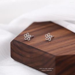 Stud Earrings S925 Sterling Silver Hollow Flower Female Japanese Small Fresh Mini Sweet And Lovely Temperament All-match Jewellery