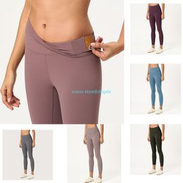 LU High Rise Tights Solid Color Yoga Pants have T-line Elastic Leggings Naked Feeling Sweatpants with Waistband Pocket Women Fitness Pants Classic Tight