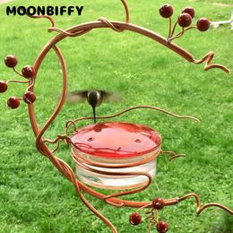 Garden Decorations Metal Red Berries Hanging Hummingbird Feeder Detachable Bird Water Drinker For Outdoors Courtyard Patio Yard Decoration 230711