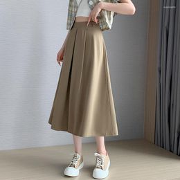 Skirts Elastic High Waist Women Summer Fashion Slim Simple Solid Colour Versatile Loose Casual Pockets Elegance Office Lady Suit