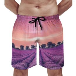 Men's Shorts Lavender Fields Board Daily Beach Starry Sky Print Large Size Swimming Trunks