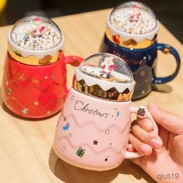 Mugs Newest Christmas Mugs Couples Ceramic Figurines Creative 2023 Xmas Gift New Lid Design Office Home Milk Coffee Cup R230712