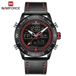 NAVIFORCE Luxury Brand Mens Sports Watches Military Chronograph Quartz Wristwatch Male Genuine Leather Waterproof Luminous Clock