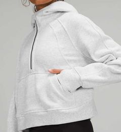 Novo 2023 Lululemens Womens Jackets Hoodys Plus Velvet Outono e Inverno Yoga Hoodie Scuba Espessamento Esportes Meio Zíper Terry Designer Sweater Chothing