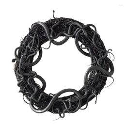 Decorative Flowers Halloween Door Wreath With Snakes And Rattan Black Hanging Garlands For Front Window Wall Party