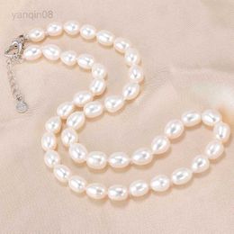 Pendant Necklaces NEW! AAAA 7-8mm Natural Freshwater Pearl Necklace Women Jewelry Necklace 925 Silver White Pink Purple Real Pearl Jewelry HKD230712