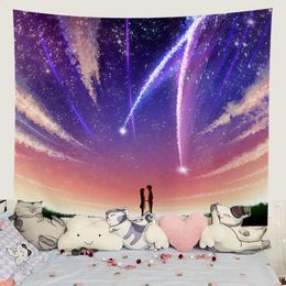 Tapestries Tapestry Girl Healing Department Mountain Cherry Blossom Colorful Sky Creative Abstract Fashion Background Decoration Cloth