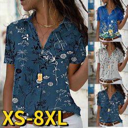 Women's Blouses Shirts Spring Summer Female Vintage Elegant Short Sleeve Sexy V-neck Women's Button Blouse Everyday Street New Design Printing Tops L230712