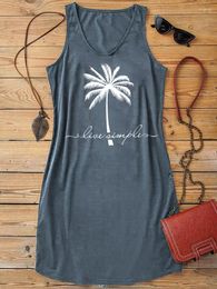 Casual Dresses Beach Vacation Tank Dress Women Live Simple Coconut Tree Sleeveless Mini T Shirt Summer Holiday Long Tshirt