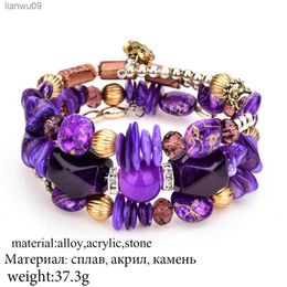 Boho Multilayer Beads Charm Bracelets for Women Vintage Resin Stone Bracelets Bangles Ethnic Jewellery Gift L230704