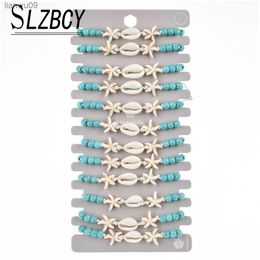 Vintage 12 pcslot Wooden Beads Shell Charm Bracelets Set For Women Men Handmade Braided Elastic Adjustable Bracelet Fashion L230704