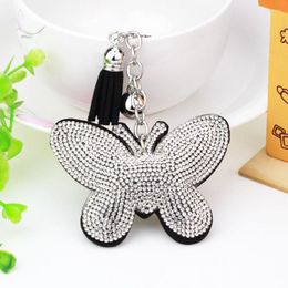Keychains 9 Colours Arrival PU Leather Keychain Girl's Romantic Rhinestone Butterfly Pendant Key Chains Bag Gift