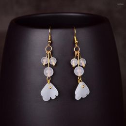 Dangle Earrings White Jade Designer Chinese Women Vintage Chalcedony Drop 925 Silver Real Natural Fashion Stone Gift Jewelry Amulet